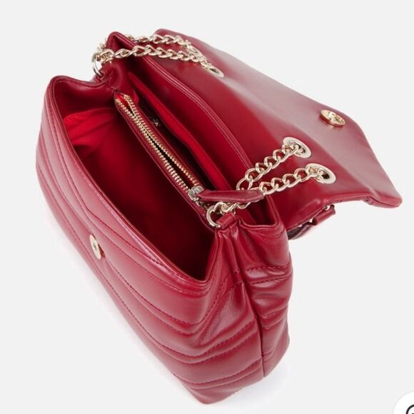 Mario Valentino Cherry Red Gold Tone Privilege Flap Chan Strap Purse - Picture 4 of 11